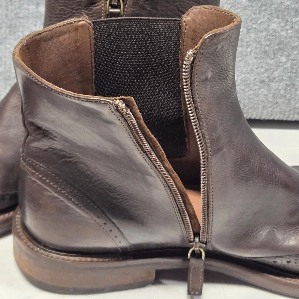J&M Johnston & Murphy 1850 Collection Italy Brown Brogue Chelsea Side Zip Rare